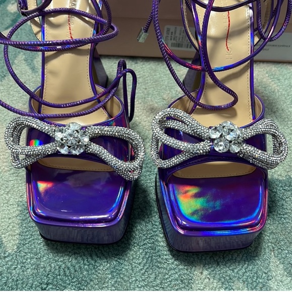 Mach & Mach Double Bow Iridescent Leather Platform Sandal - Picture 4 of 10